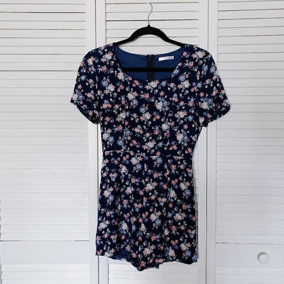 ktk Pants - KTK Blue Floral‎ Short Sleeve Playsuit Romper S​​​​​​​​​​​​​​​​​​​​​​​​​​​​​​